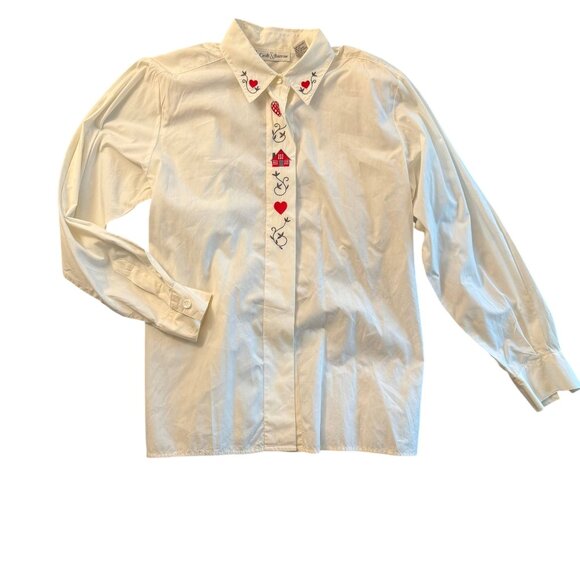 VTG Croft & Barrow 100% Cotton Button Up Shirt Women 10 White Embroidered - Picture 1 of 12